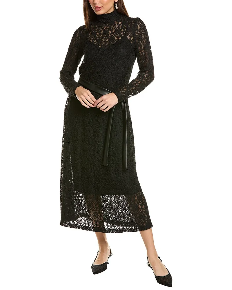 Anne Klein Mock Neck Midi Dress Black