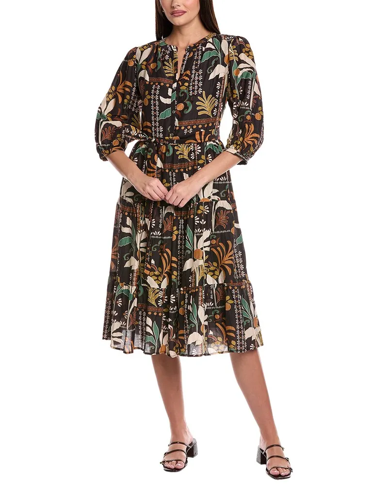 Graham & Spencer Tiered Silk-Blend Midi Dress Black
