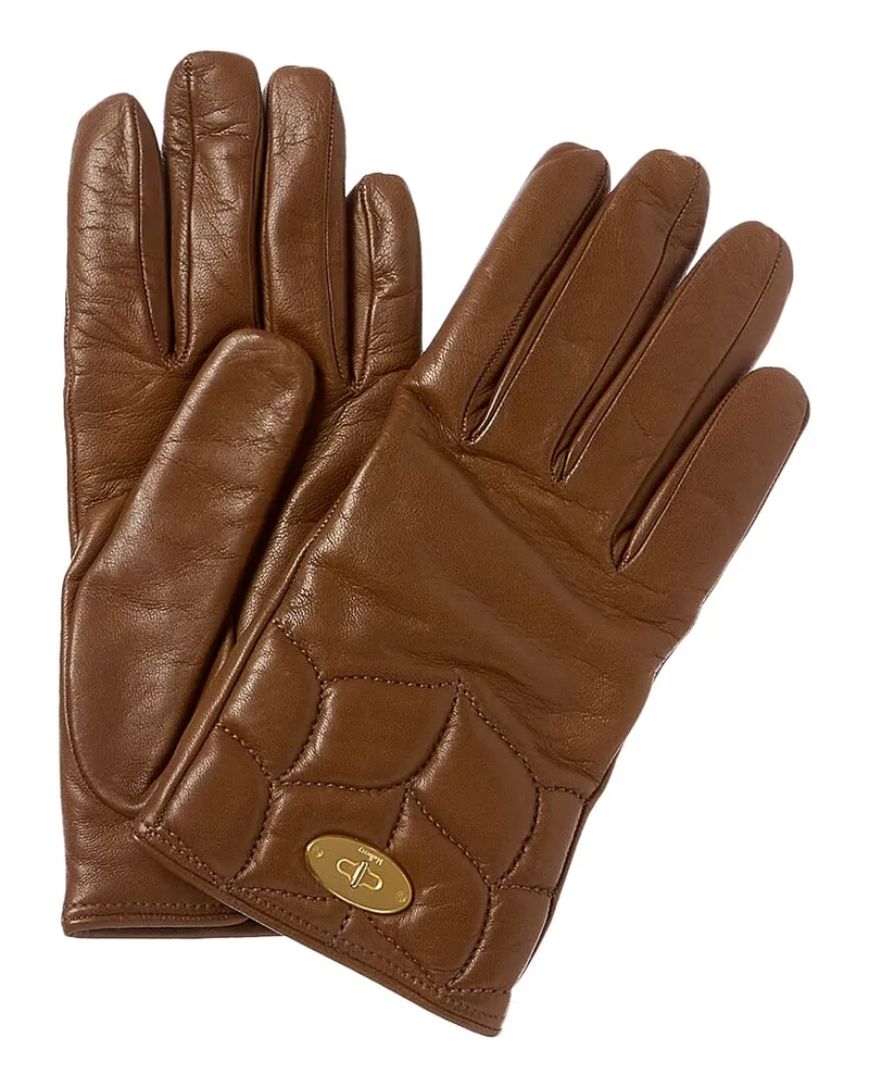 Mulberry Softie Cashmere-Lined Leather Gloves Brown
