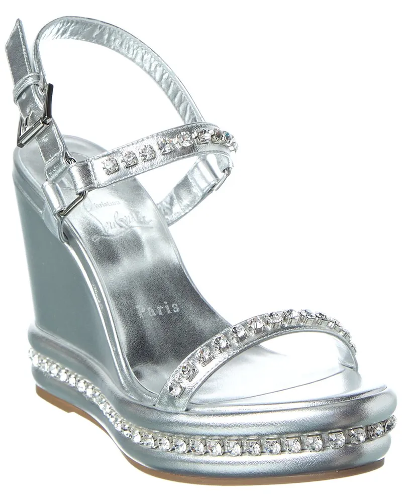 Christian Louboutin Pyrastrass 110 Leather Wedge Sandal Silver