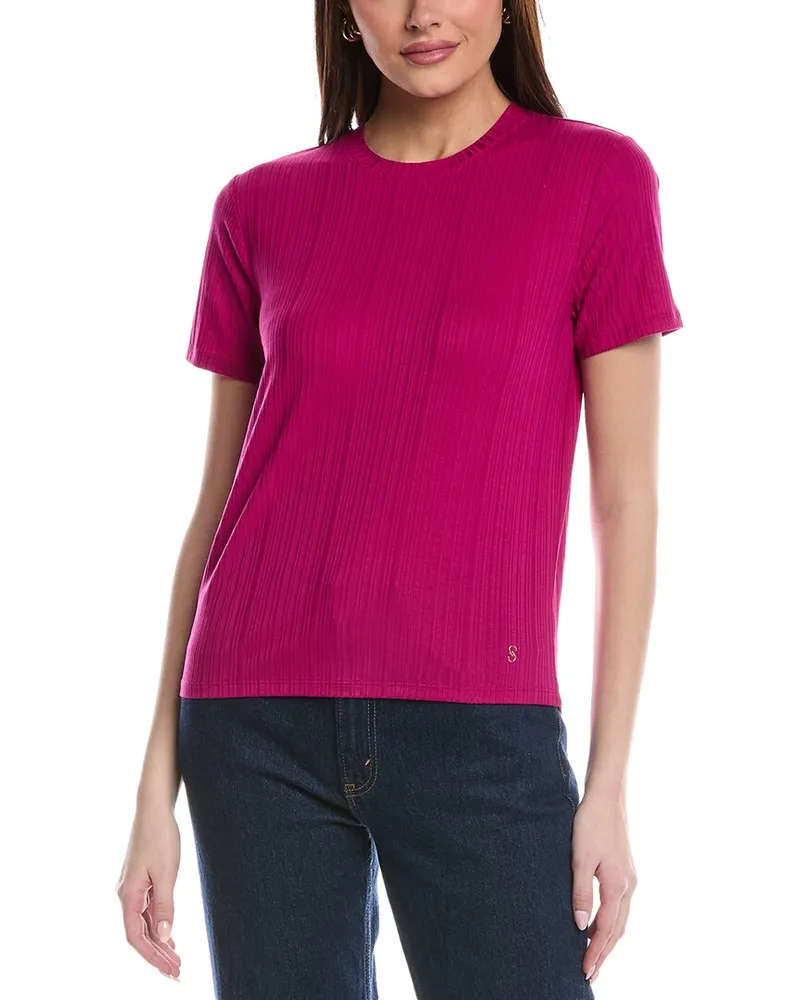 ST. JOHN Sleek Rib Jersey Knit Top Pink