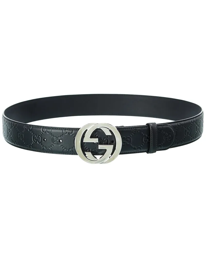 Gucci Unisex Signature Leather Belt Black