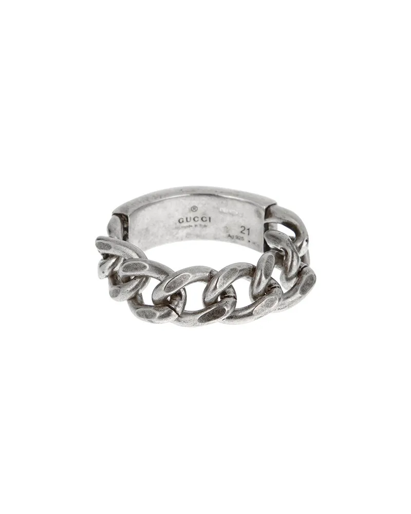 Gucci Silver Chain Link Enamel Logo Band Ring Nocolor