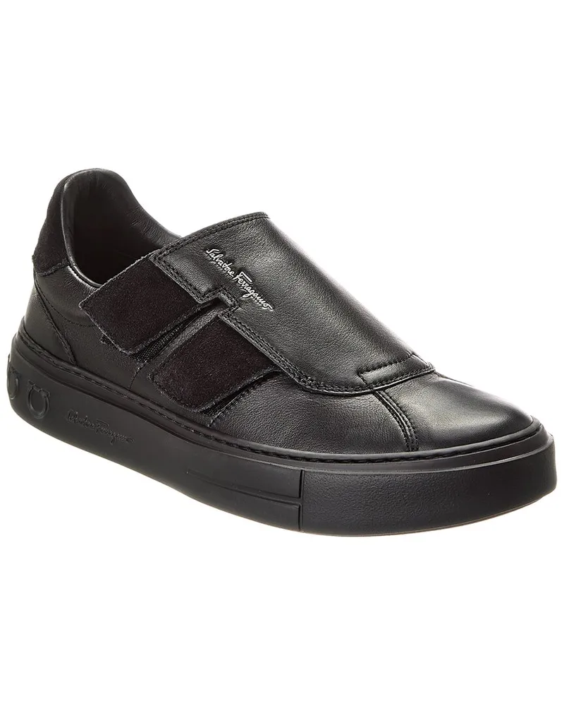Ferragamo Lima Vit Saddle Sport Costa Leather Sneaker Black