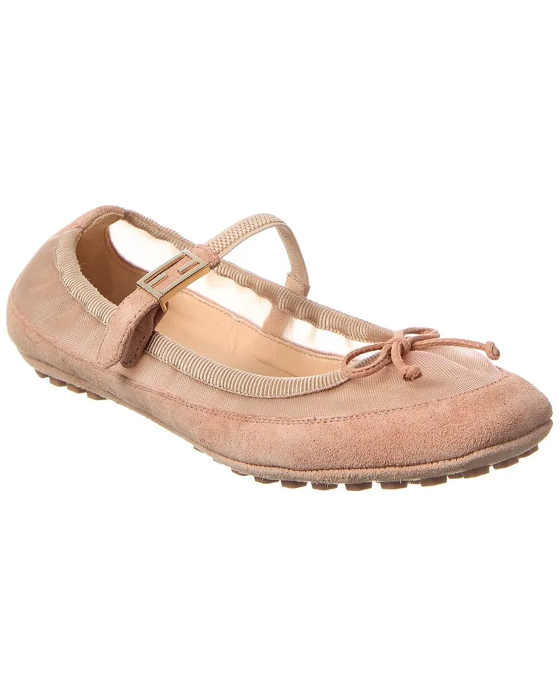 Fendi Baguette Suede & Mesh Ballet Flat Pink