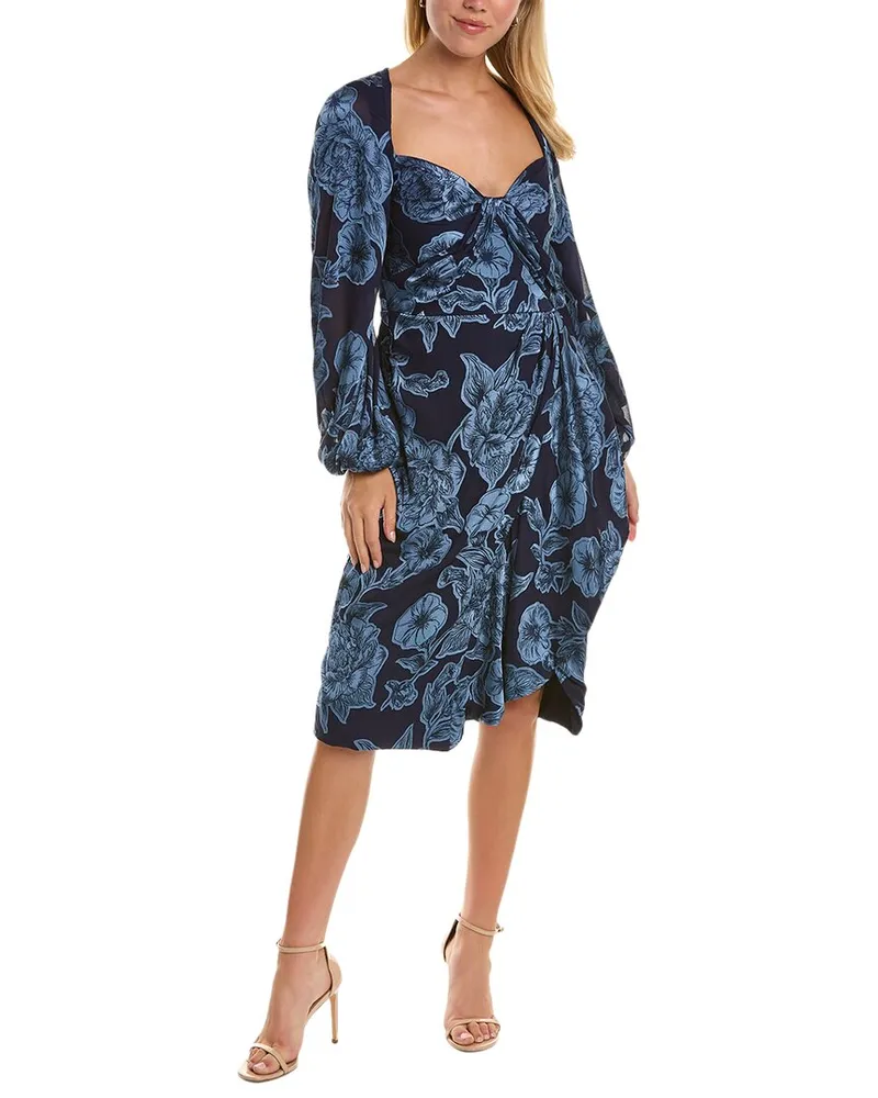 THEIA Joslyn Bishop Midi Dress Navy