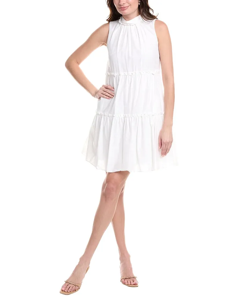 Vince Camuto Tiered Linen-Blend A-Line Dress White
