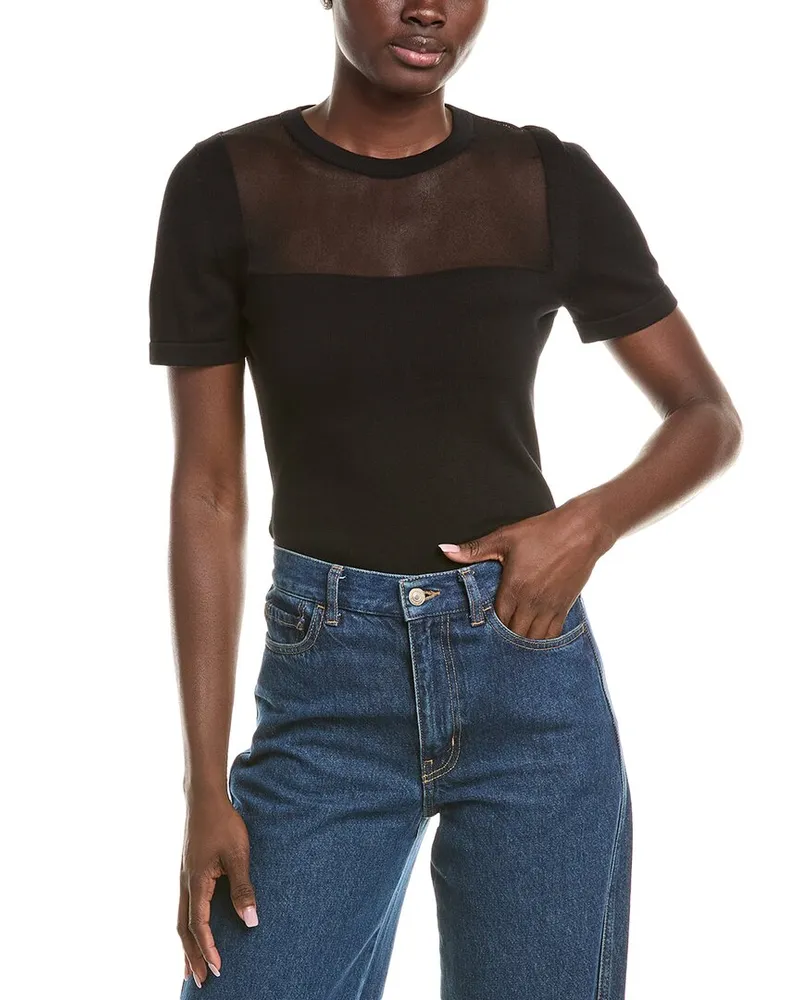 Oscar de la Renta Knit Sheer Top Black