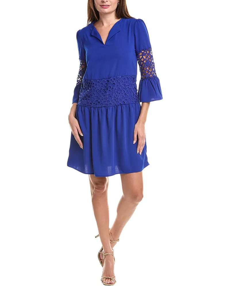 Joseph Ribkoff Lace Paneled Mini Dress Blue
