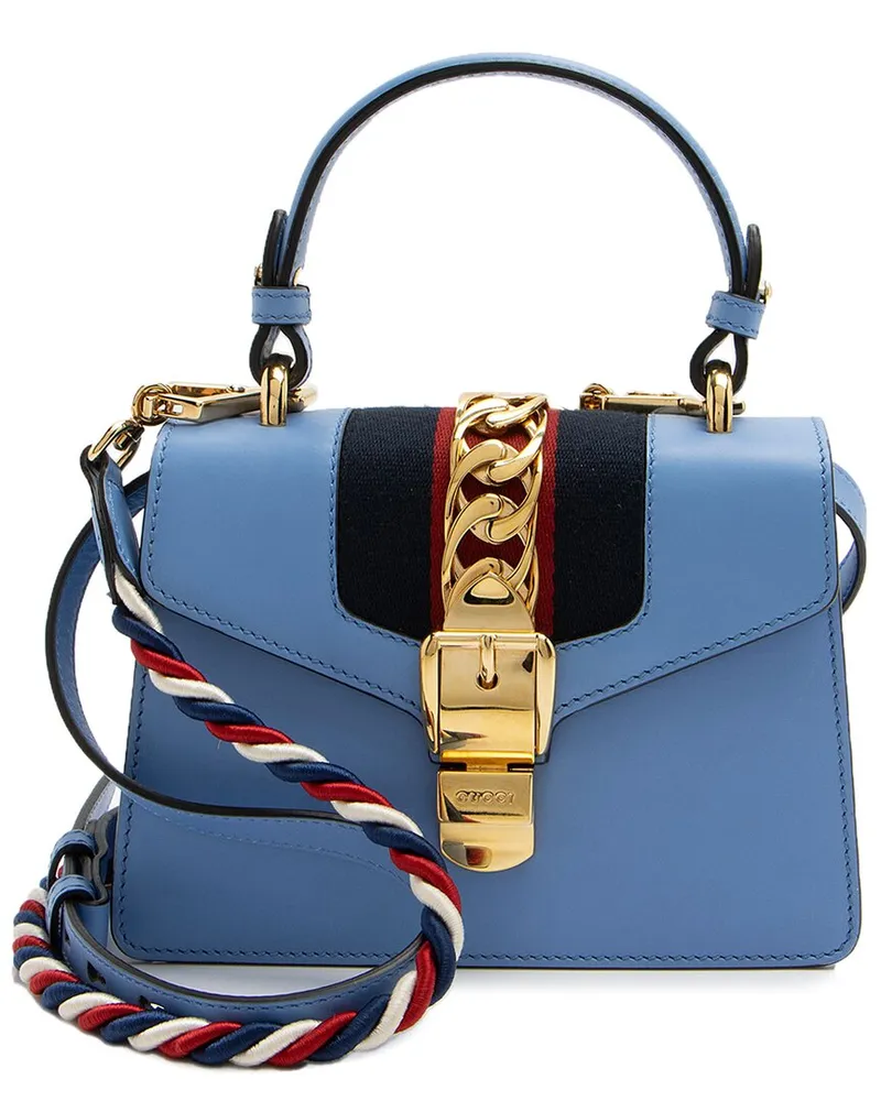 Gucci Blue Leather & Nylon Sylvie Mini Top Handle (Authentic Pre-Loved Nocolor