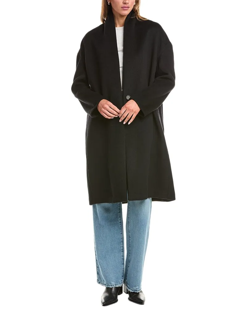 Vince Collarless Wool-Blend Coat Black