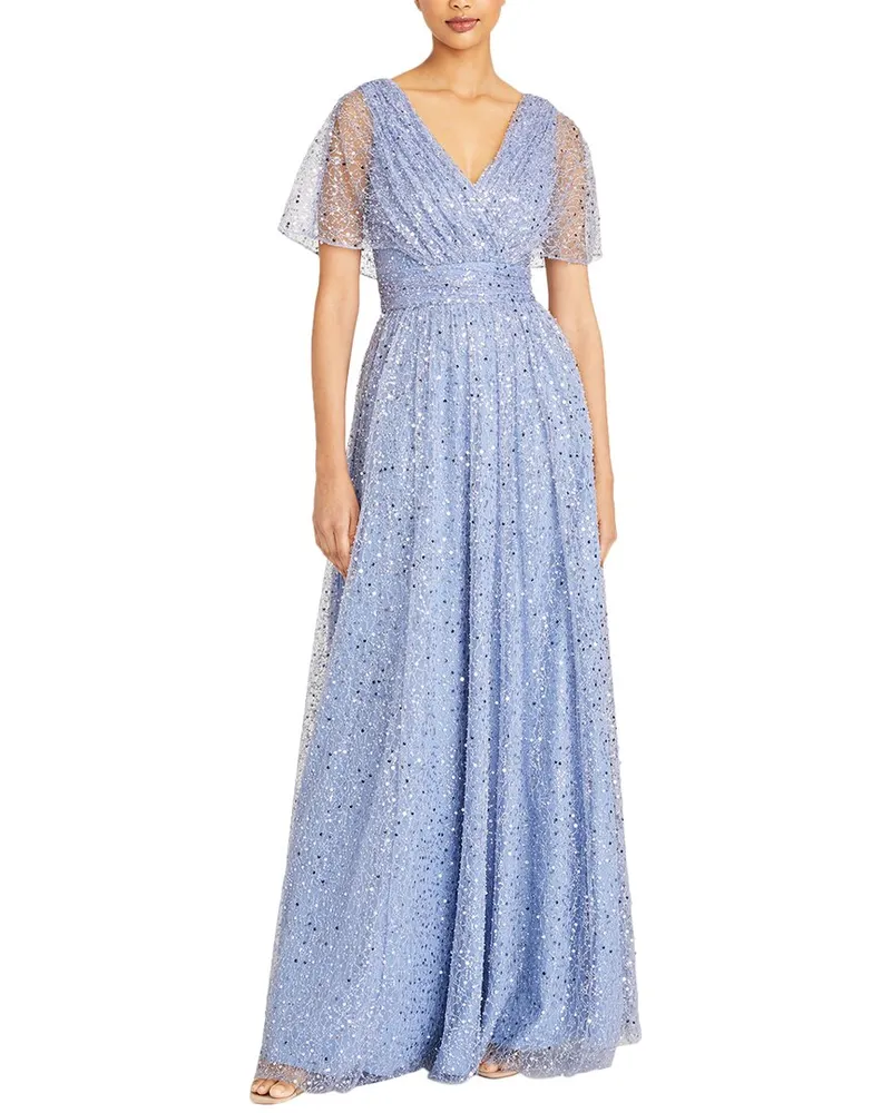 THEIA Sabine V-Neck Beaded Gown Nocolor