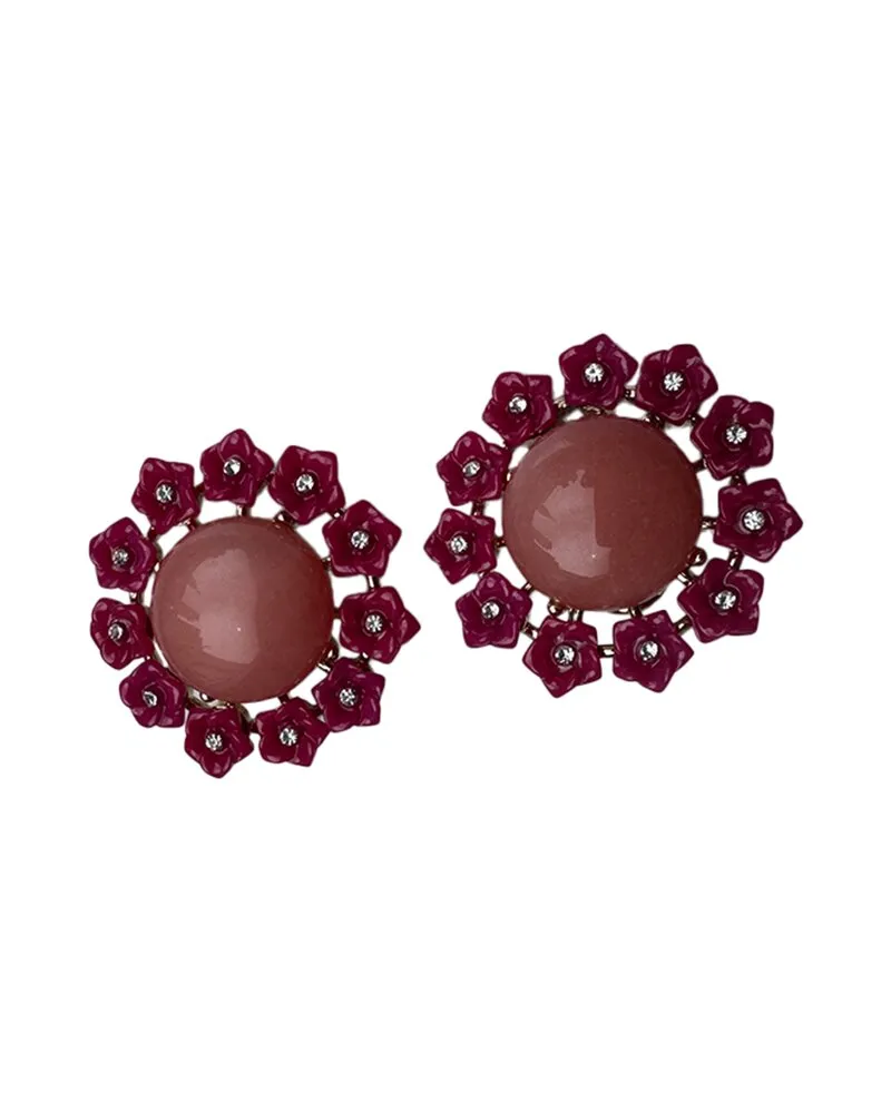 Carolina Herrera New York Cabochon & Flower Stud Earrings Nocolor
