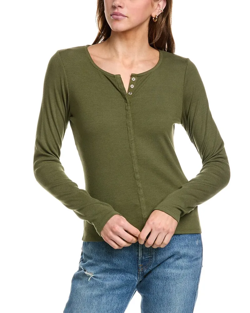 STATESIDE 2X1 Rib Snap Front Cardigan Green