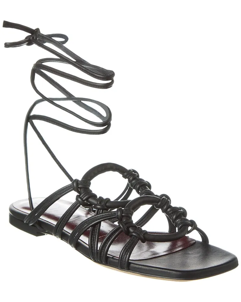 STAUD Adeline Lace-Up Leather Sandal Black