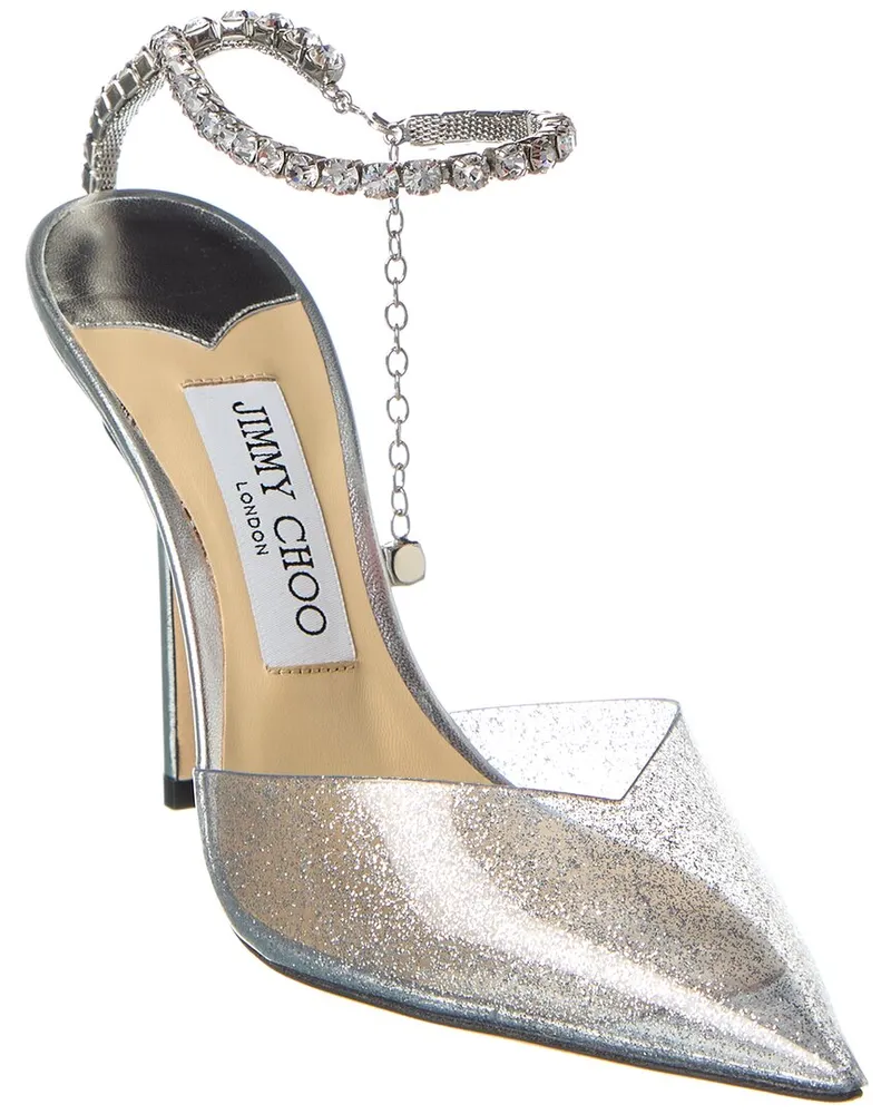Jimmy Choo Saeda 100 Glitter Plexi & Leather Pump Silver
