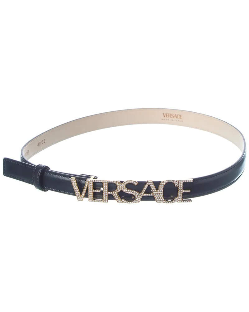 Versace Logo Buckle Leather Belt Black