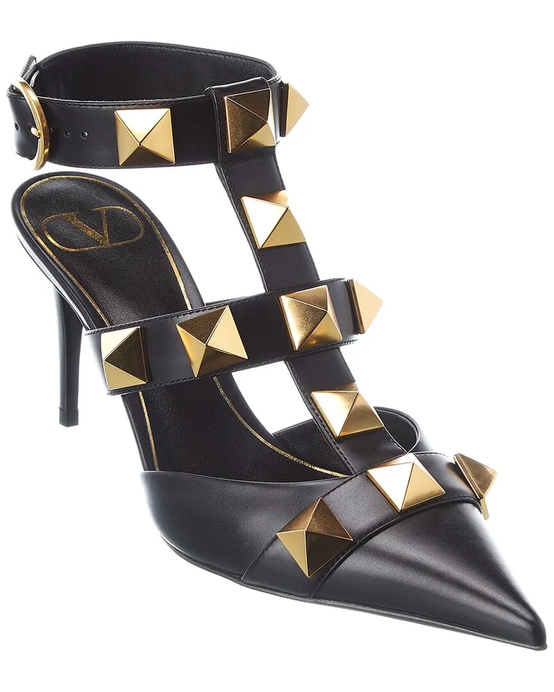 Valentino Garavani Roman Stud 80 Leather Ankle Strap Pump Black