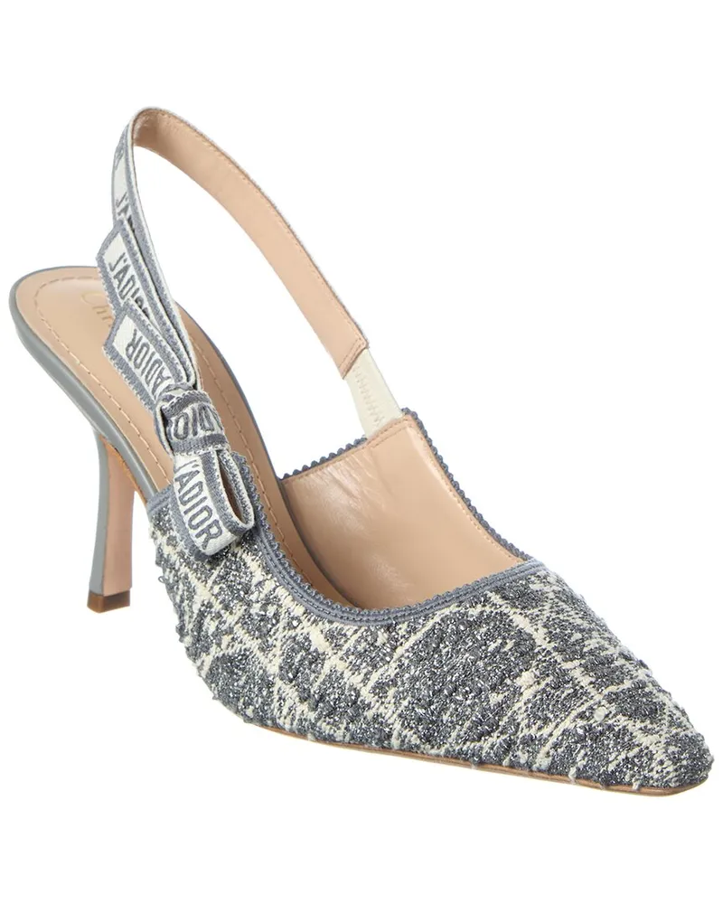Dior J'Adior Tweed & Leather Slingback Pump Blue