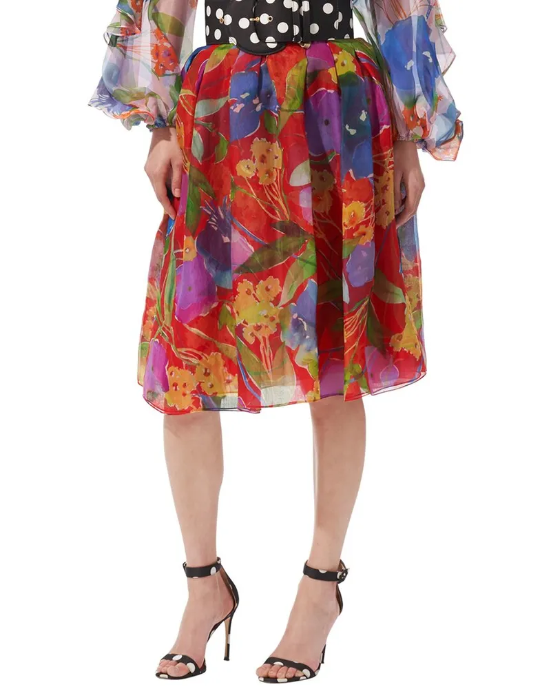 Carolina Herrera New York Silk Knee-Length Skirt Red