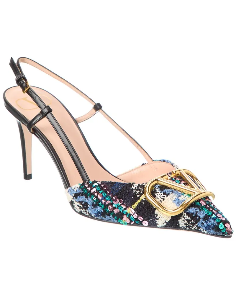 Valentino Garavani VLogo 90 Tweed & Leather Slingback Pump Black