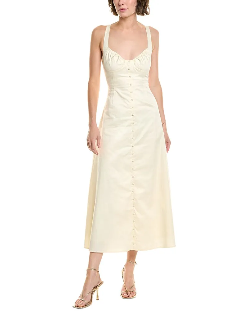 WeWoreWhat Ruched Cup Button Midi Dress White