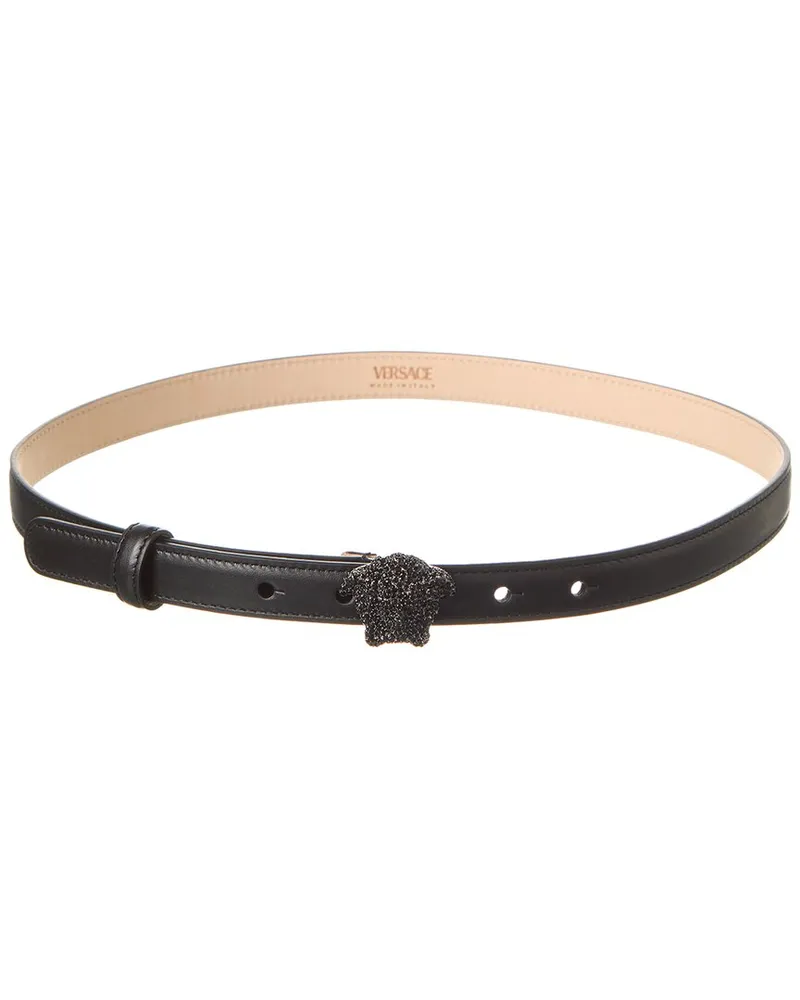 Versace Medusa Crystal Leather Belt Black