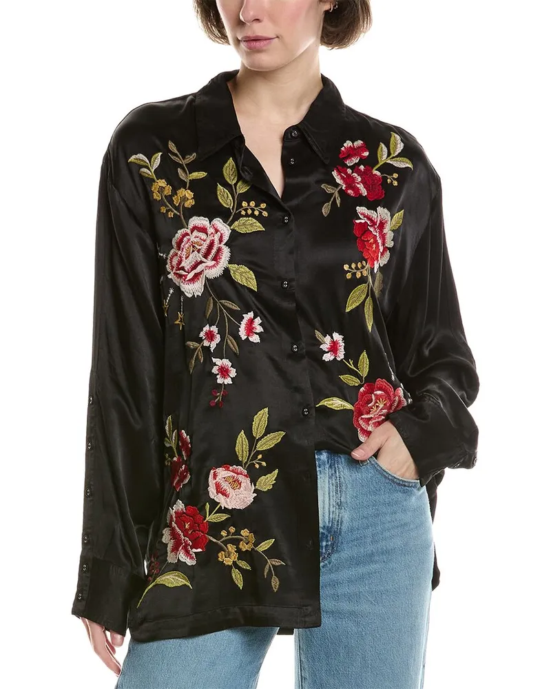 Johnny Was Button Detail Relaxed Shirt Black