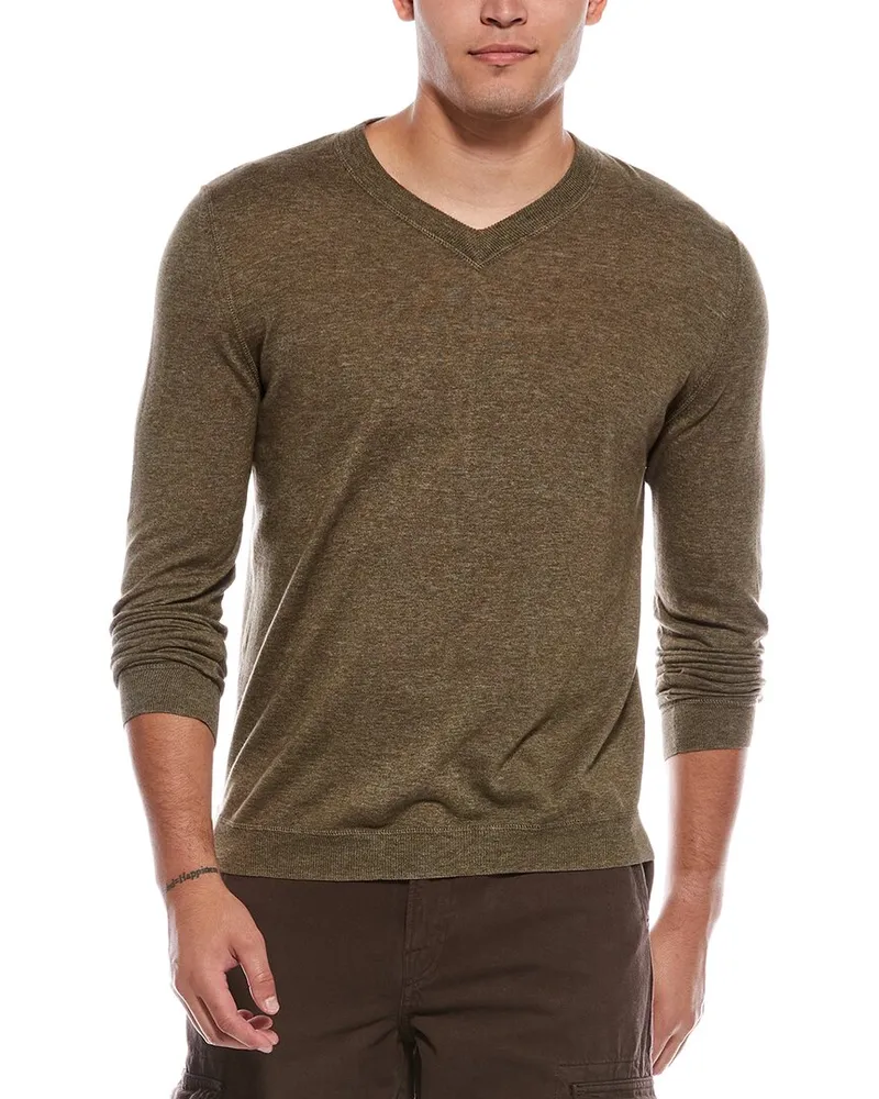 Autumn Cashmere Coverstitch V-neck Sweater Green