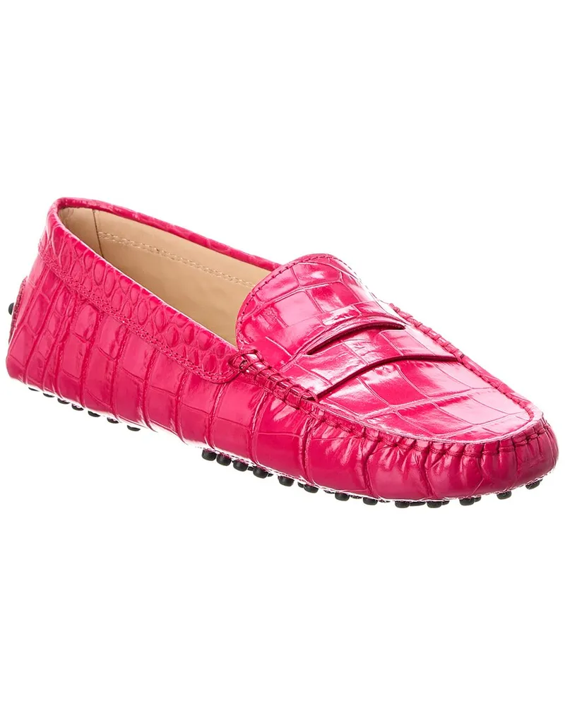 TOD'S TOD’s Gommino Croc-Embossed Leather Loafer Pink