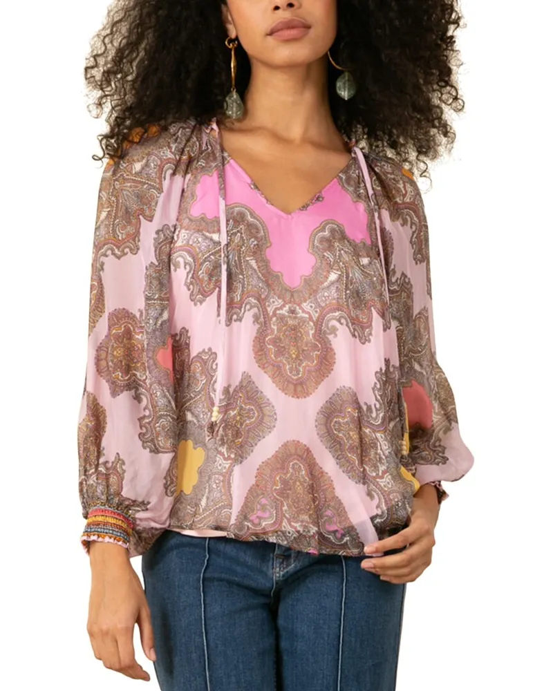 Hale Bob Willa Silk-Blend Blouse Pink