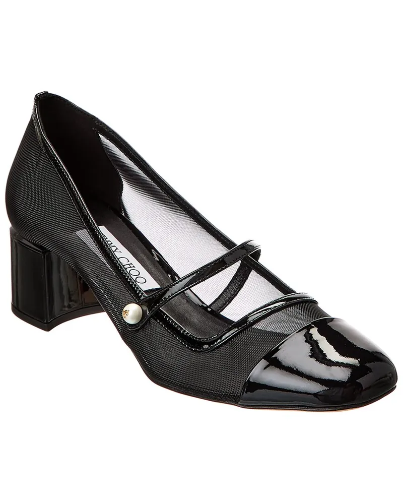 Jimmy Choo Elisa 45 Patent & Mesh Pump Black