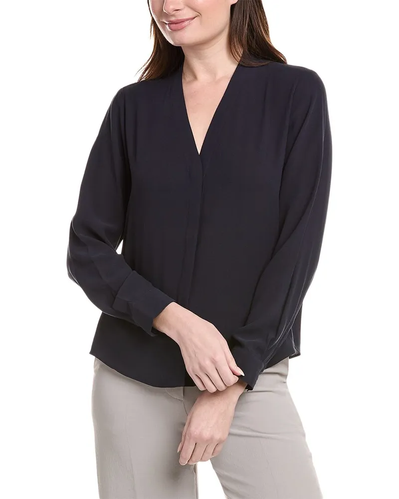 Eileen Fisher Petite V-Neck Silk Shirt Blue