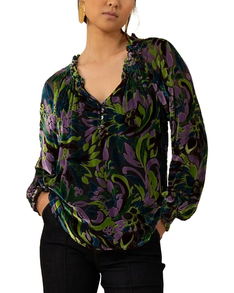 Hale Bob Charleigh Silk-Blend Top Green