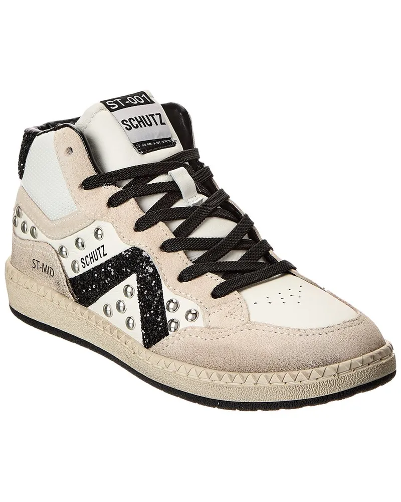 Schutz St Mid Rock Leather High-Top Sneaker White