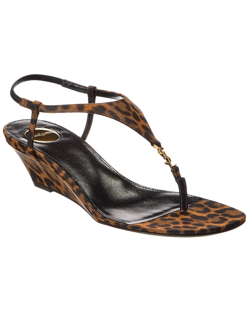 Saint Laurent Cassandra Grosgrain Wedge Sandal Beige