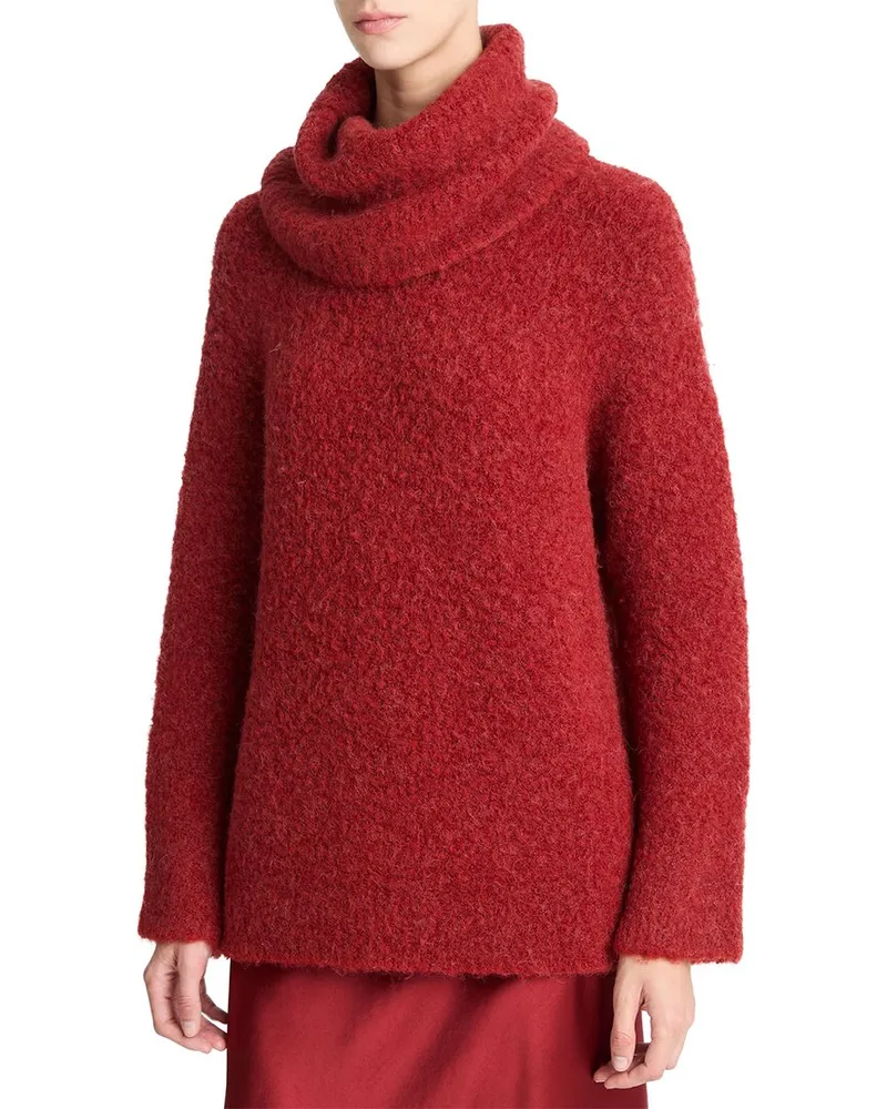 Vince Boucle Turtleneck Wool & Alpaca-Blend Tunic Red