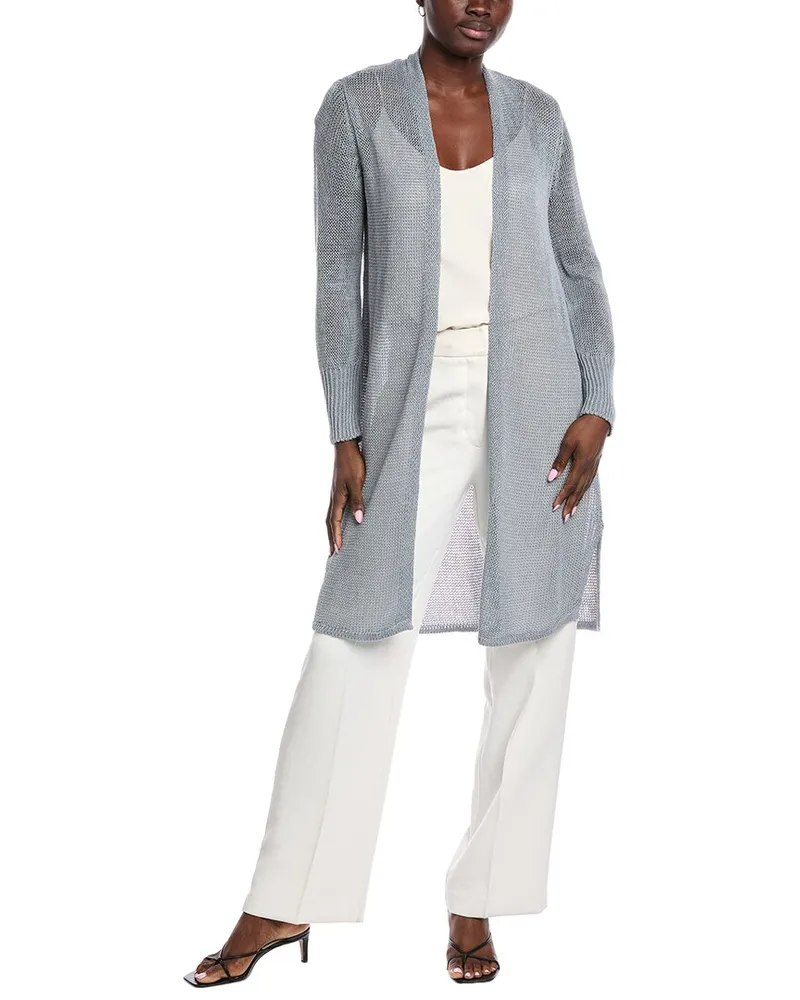 Eileen Fisher Long Linen-Blend Cardigan Grey