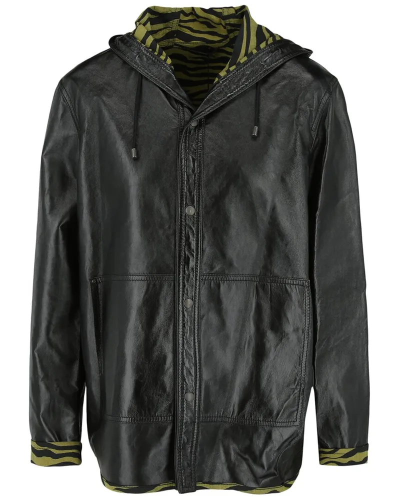 Bottega Veneta Zebra Print Lined Leather Jacket Black
