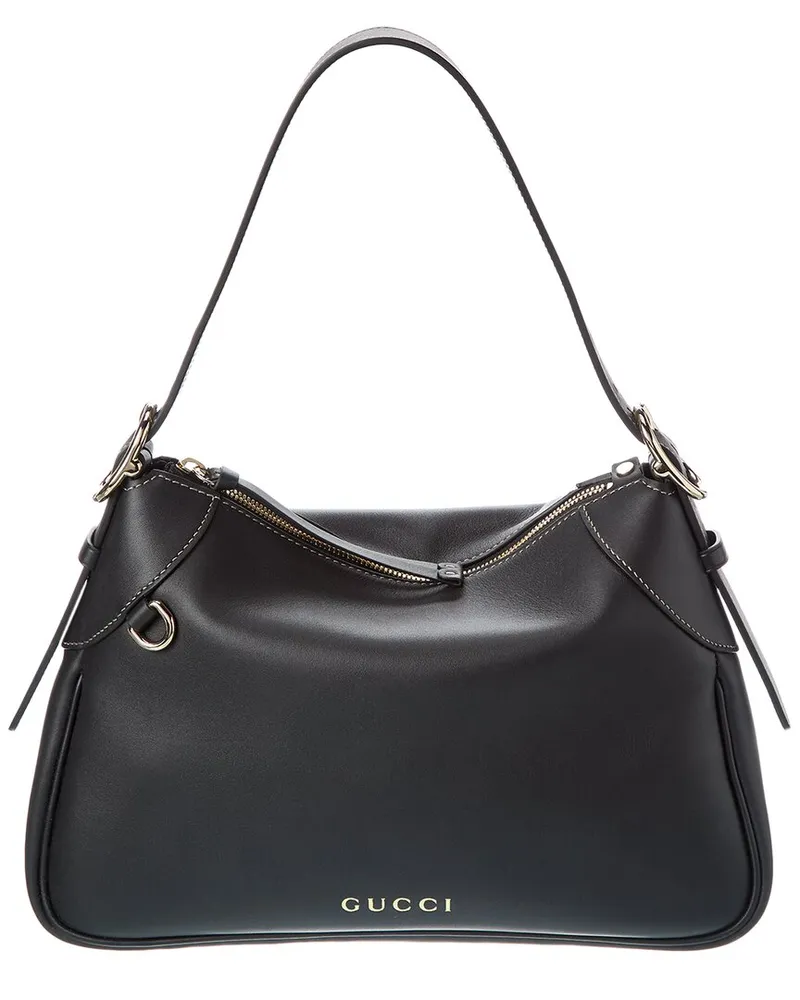 Gucci GG Emblem Leather Hobo Bag Black