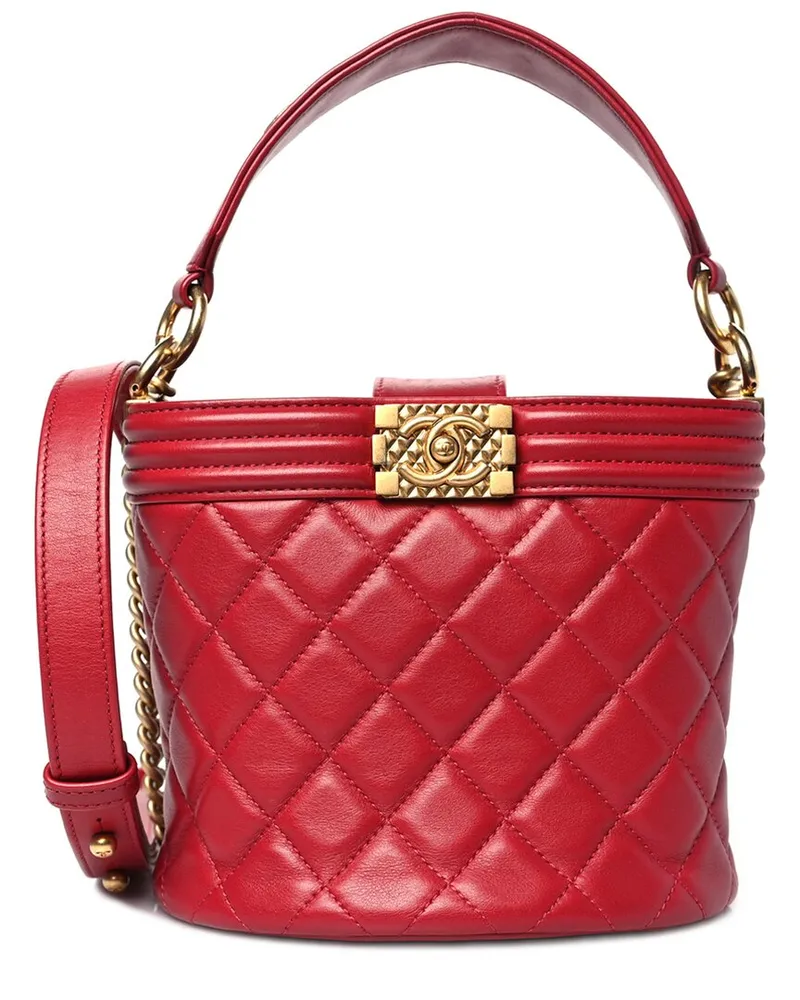 Chanel Red Calfskin Quilted Leather Boy Bucket Bag GHW (Authentic Pre-Loved Nocolor
