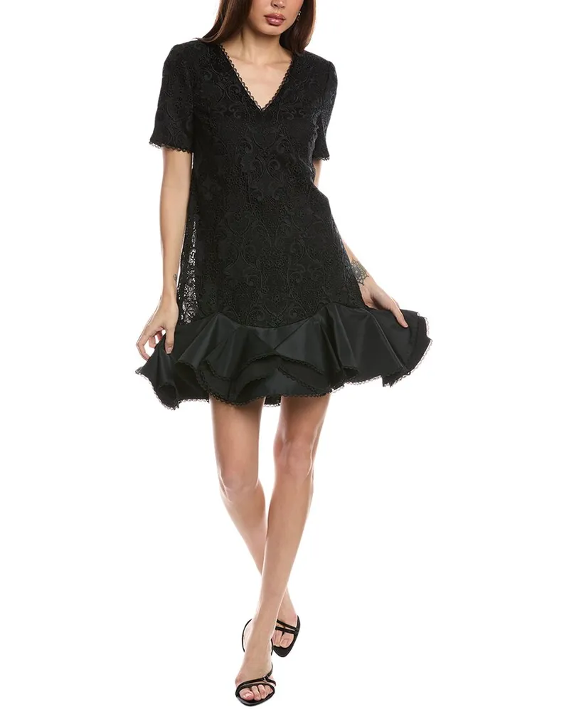 Badgley Mischka Flounce Hem Shift Dress Black