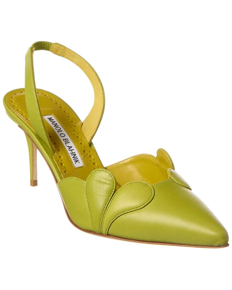 Manolo Blahnik Hatsibsli 70 Leather Slingback Pump Green