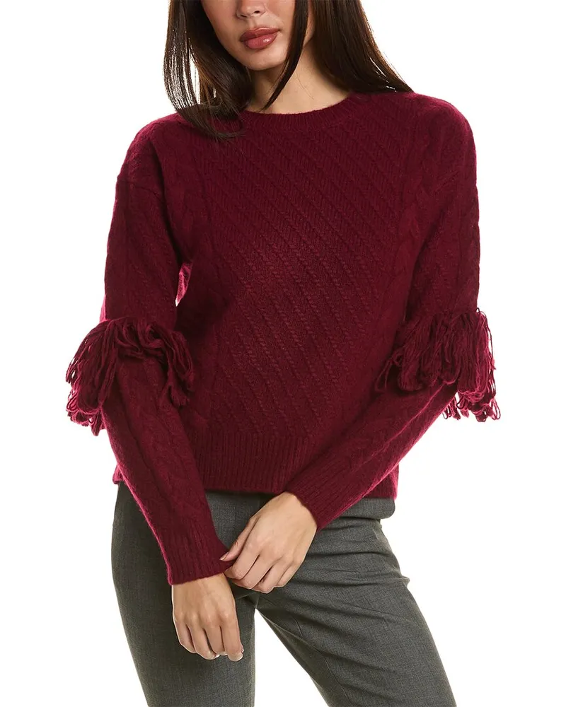 Elie Tahari Fringe Wool & Cashmere-Blend Sweater Red