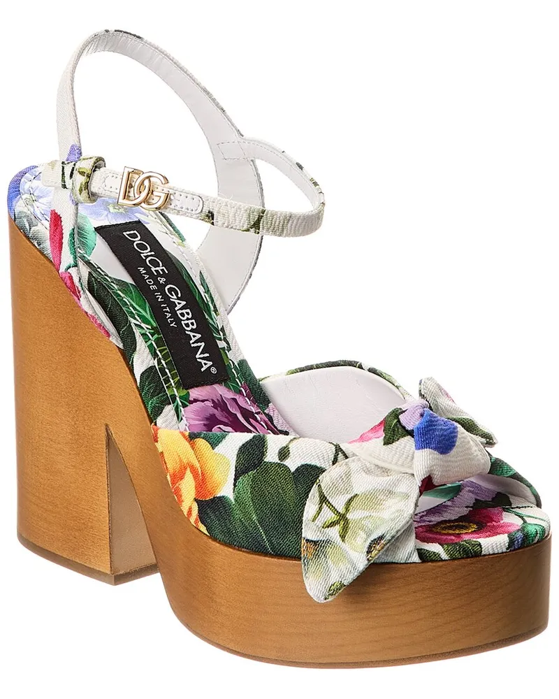 Dolce & Gabbana DG Logo Floral Jacquard Platform Sandal White