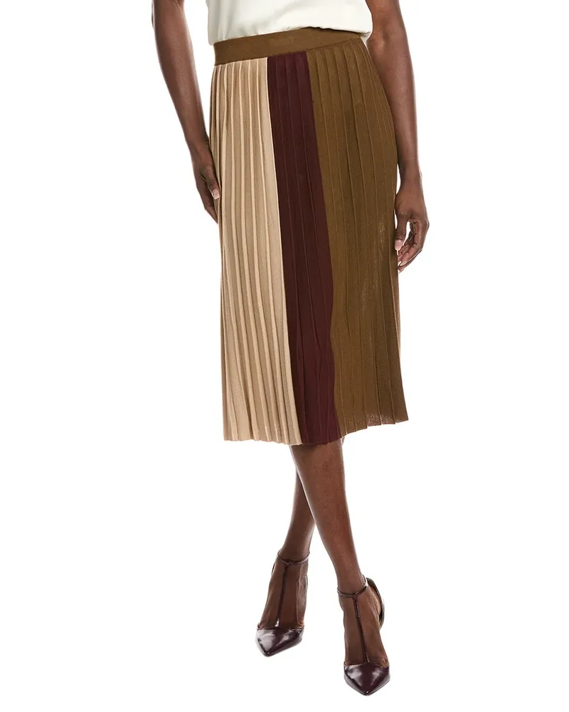 Max Mara Virgin Knit Wool-Blend Skirt Brown