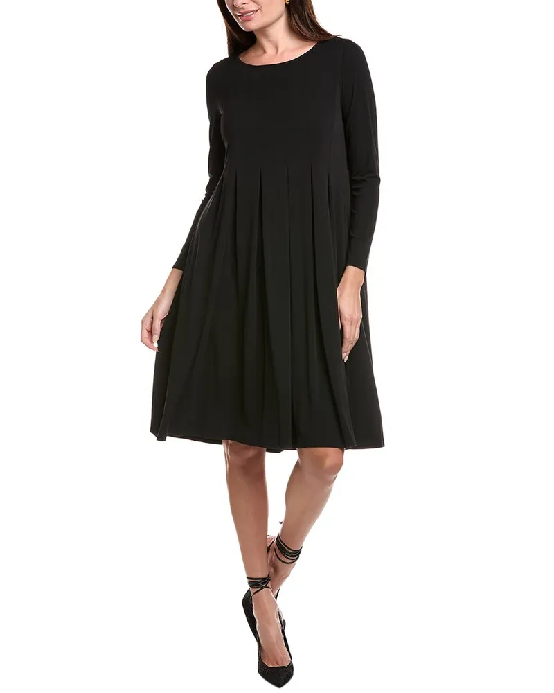 Eileen Fisher Petite Ballet Neck Silk Midi Dress Black