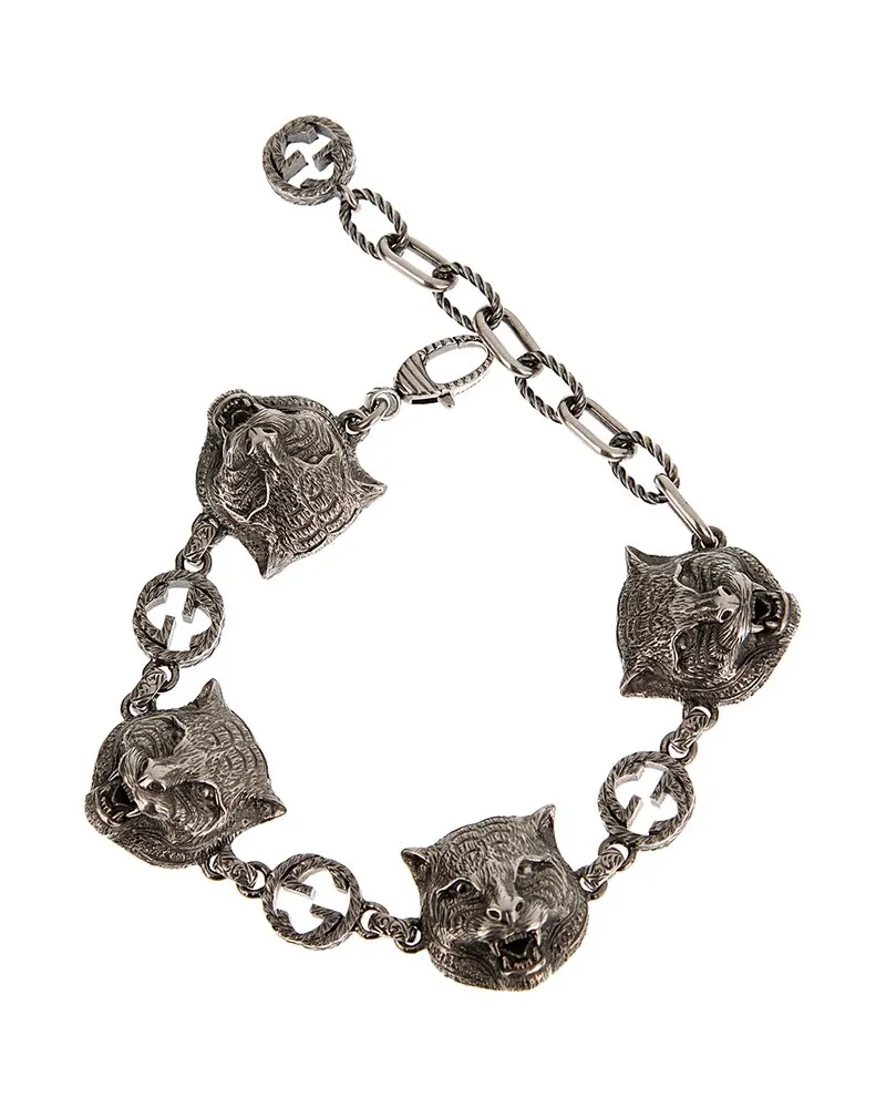Gucci Silver Feline Interlocking G Bracelet Nocolor