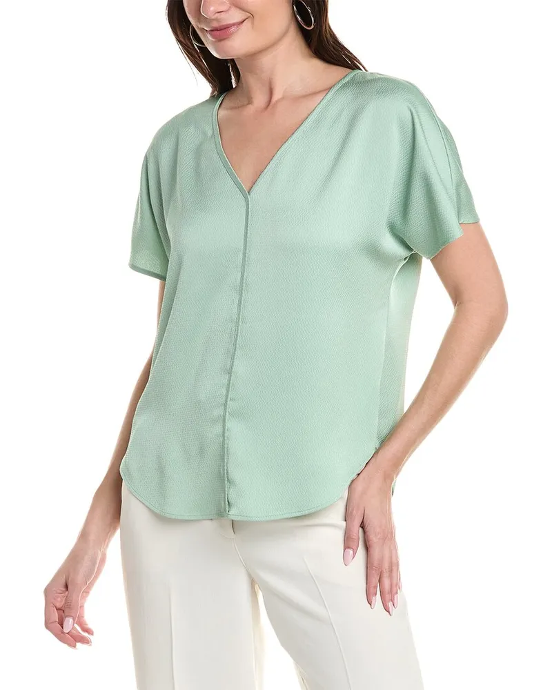 Anne Klein Textured Charmeuse V-Neck Top Green