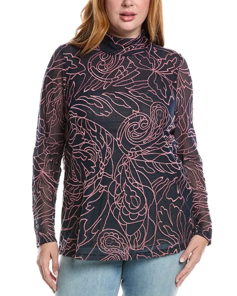Johnny Was Plus Rebecca Mesh T-Shirt Blue